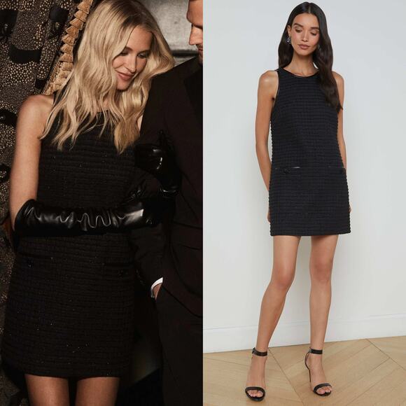 L'AGENCE Florian Tweed Shift Dress Black - Picture 1 of 11